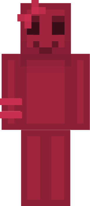 Red gummy candy character with a smile.
