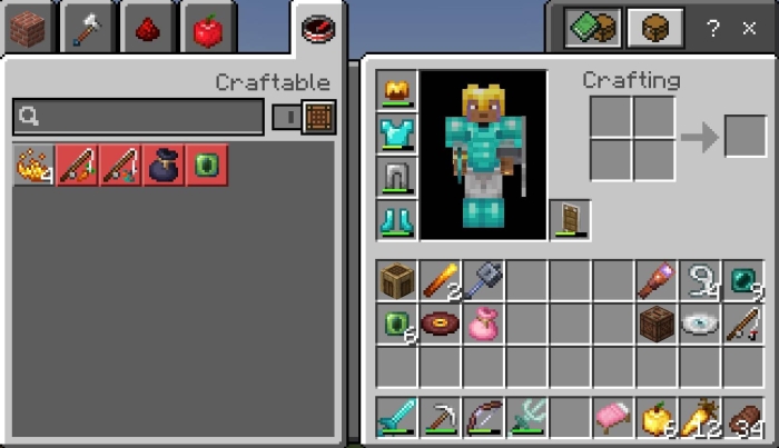 Character in diamond armor, custom textures.