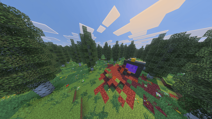 Lush forest with a Nether portal.