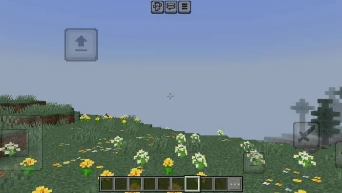 Minimal crosshair over grassy flower field