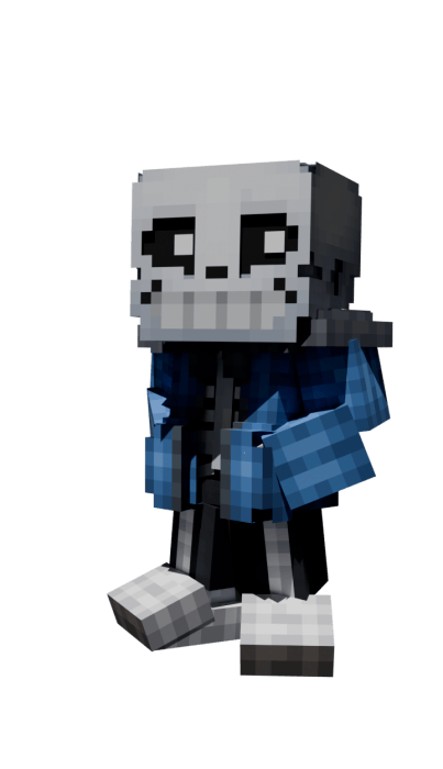 Blocky skeleton character in blue jacket