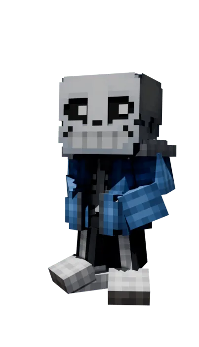 Blocky skeleton character in blue jacket