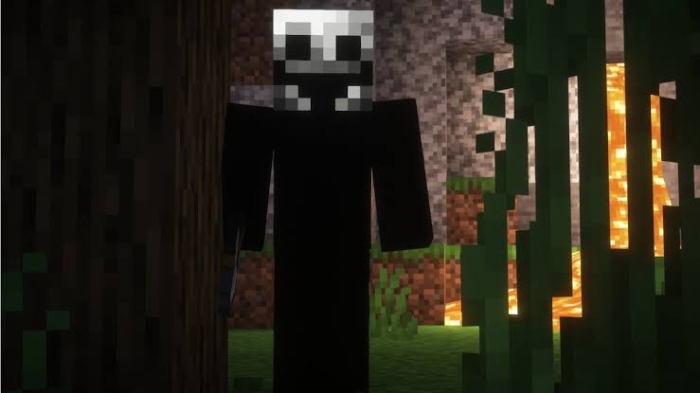 Creepy figure hiding behind a tree.