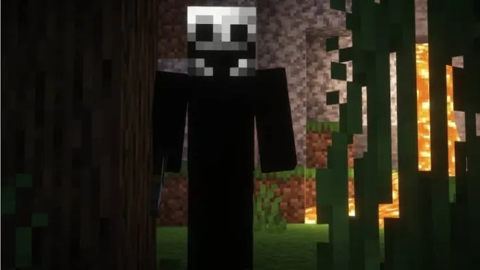Creepy figure hiding behind a tree.