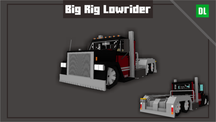 Blocky black and red big rig lowrider truck