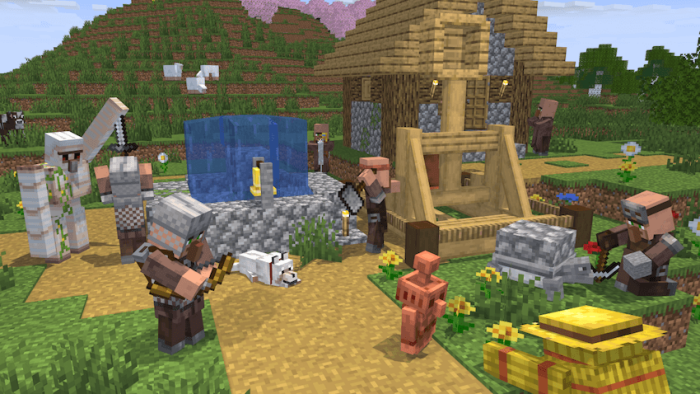 Villagers engaging in various activities.