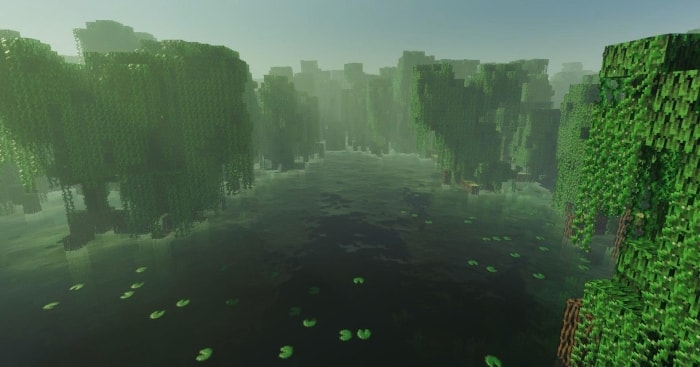 Lush green swamp with enhanced textures.