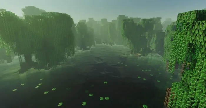 Lush green swamp with enhanced textures.