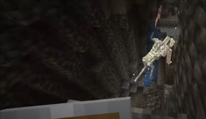 Large skeleton mob in a dark cave.