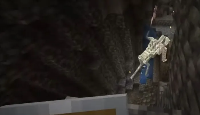 Large skeleton mob in a dark cave.