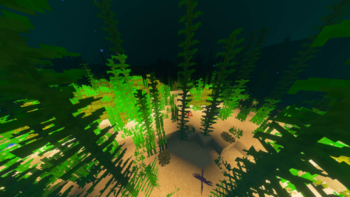 Underwater biome with vibrant seaweed.