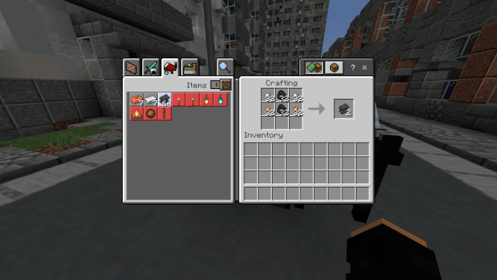 Crafting menu showing gun mod items