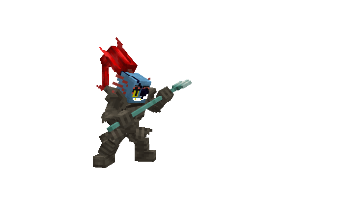 Blocky monster character wielding a spear