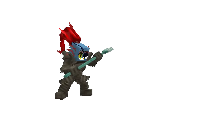 Blocky monster character wielding a spear