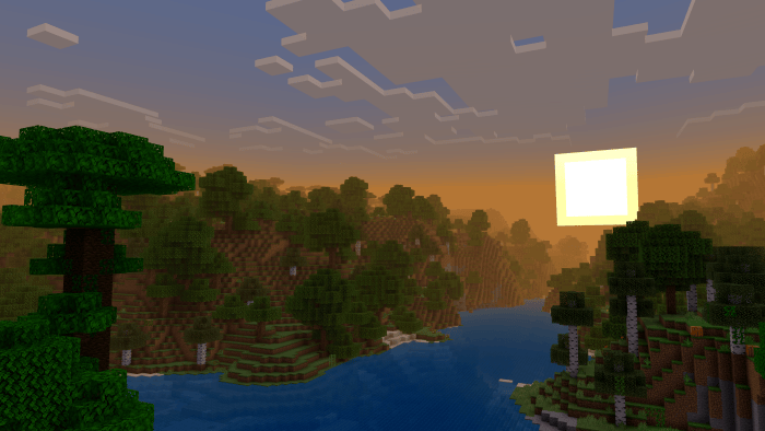Sunset over foggy blocky landscape