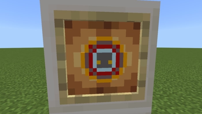 Pixel art serpent goddess symbol in frame