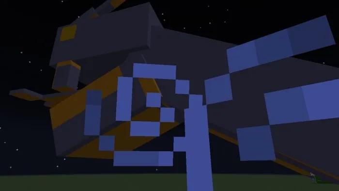 Blocky serpent figure with blue swirl effect