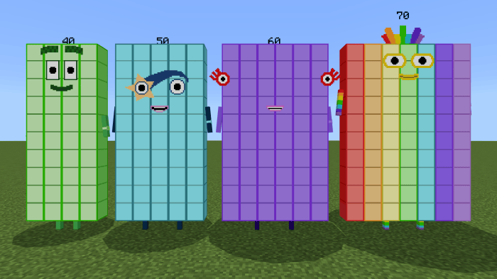 Colorful Numberblocks characters lineup.