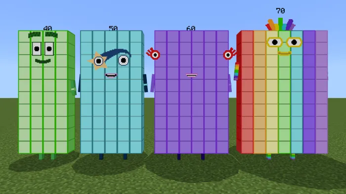 Colorful Numberblocks characters lineup.