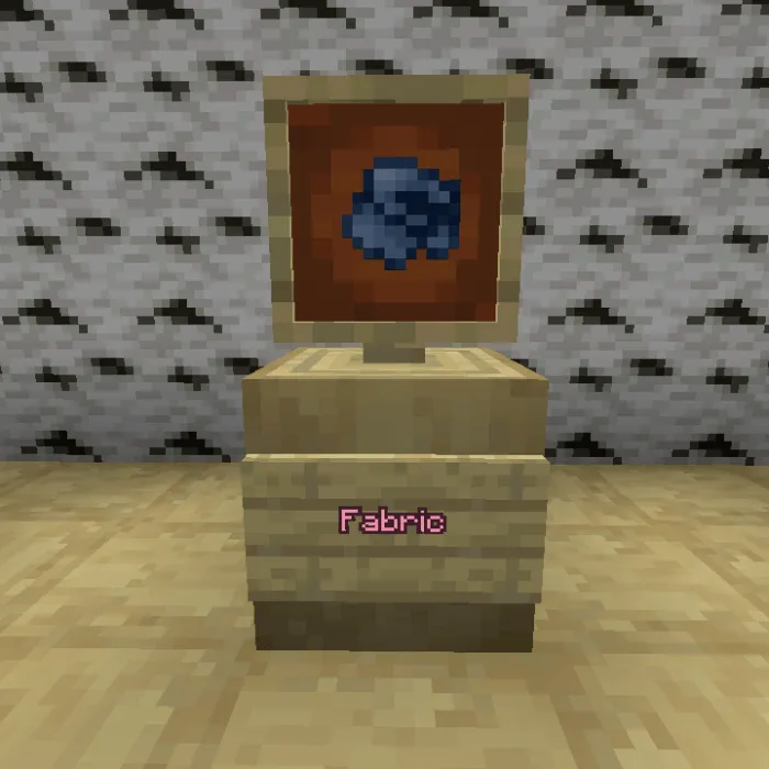 Item frame displaying blue fabric.