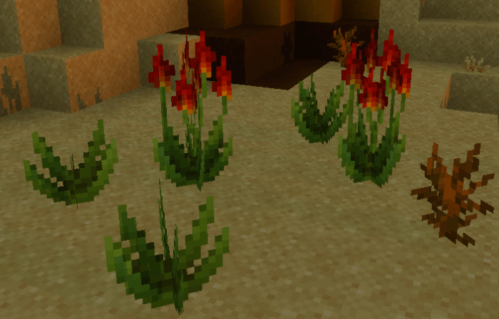 Pixelated red and green plants.