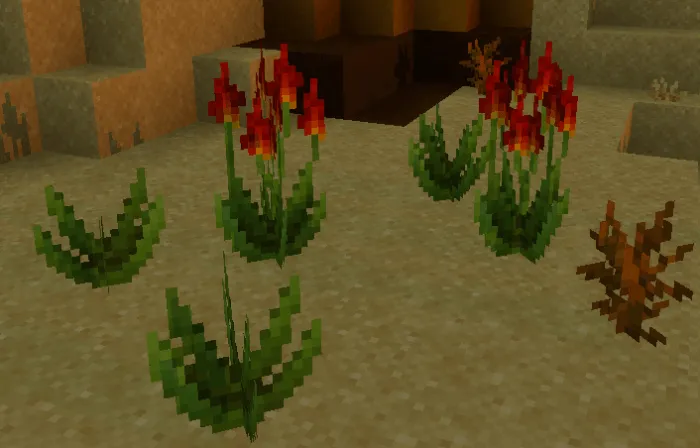 Pixelated red and green plants.
