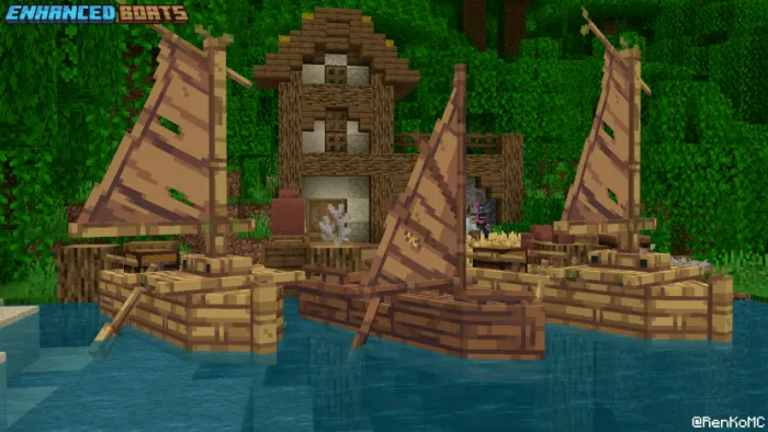 Sailboats docked by a wooden house.