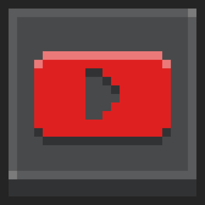 Pixelated red play button icon on gray background