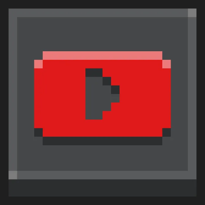 Pixelated red play button icon on gray background