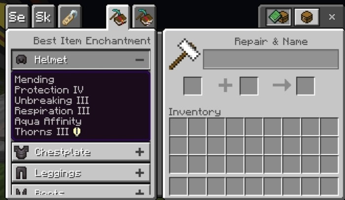 Updated UI showing item enchantments list