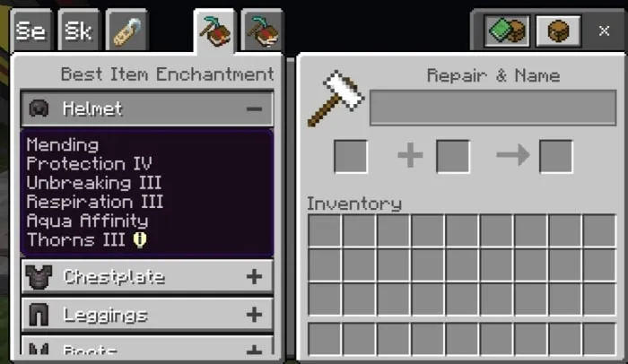 Updated UI showing item enchantments list