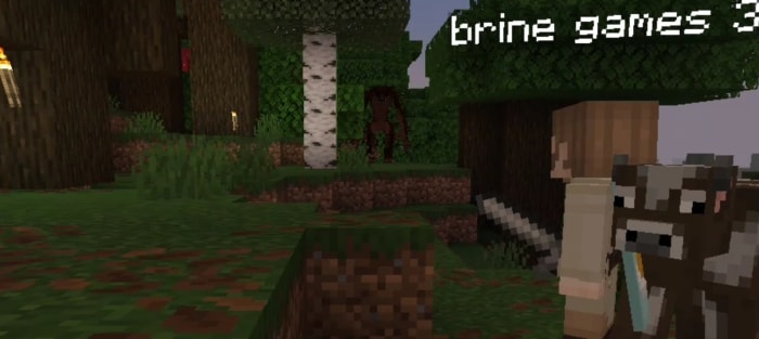 Player and creature in a dark forest biome