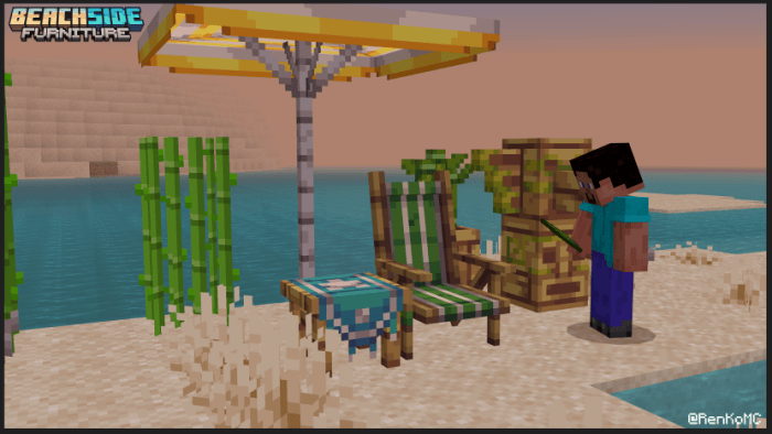 Beachside setup with chairs and umbrella.