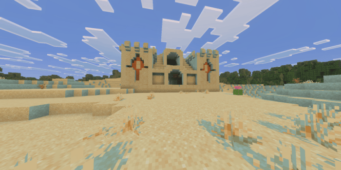 Desert temple in a blocky landscape.