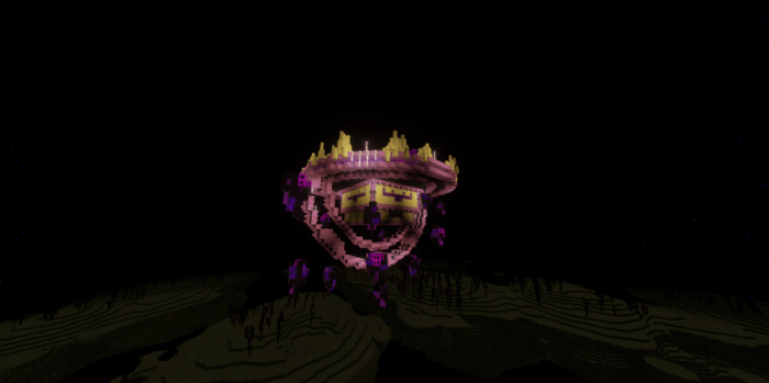 Floating fortress in a dark landscape.