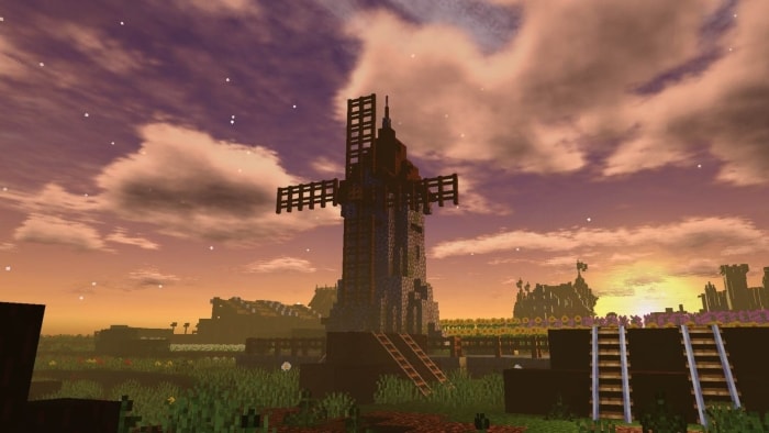 Windmill at sunset with enhanced textures