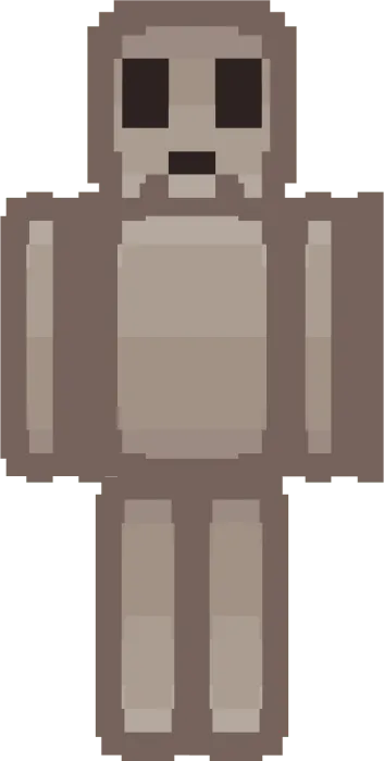 Gray pixelated character with a sad face