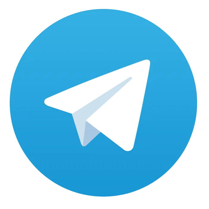 Telegram logo in a blue circle.