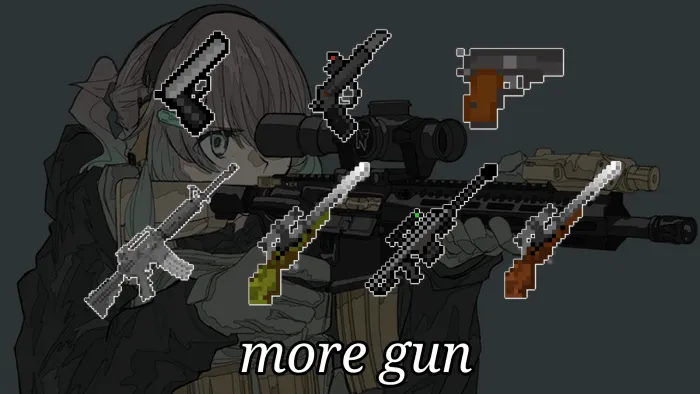 Pixelated firearms over anime character.