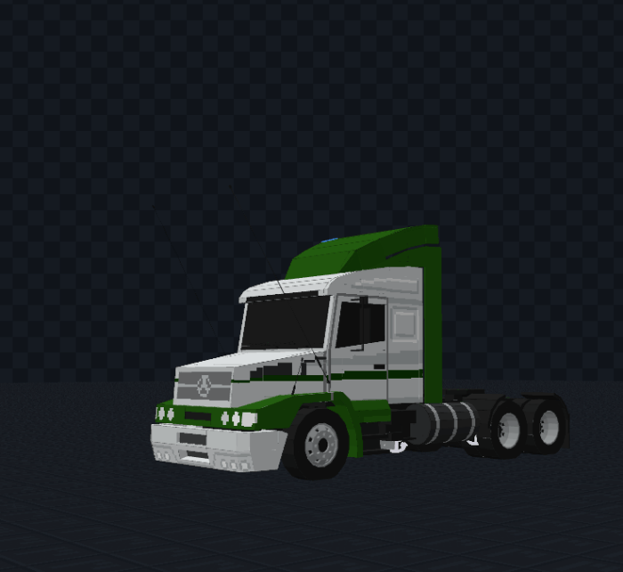 Green and white truck model.
