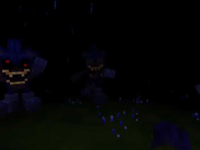 Creepy pixelated figures in a dark scene
