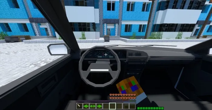 First-person view inside a virtual car cockpit