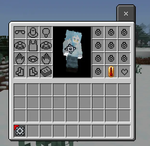 Inventory screen showing thirst and temp icons.