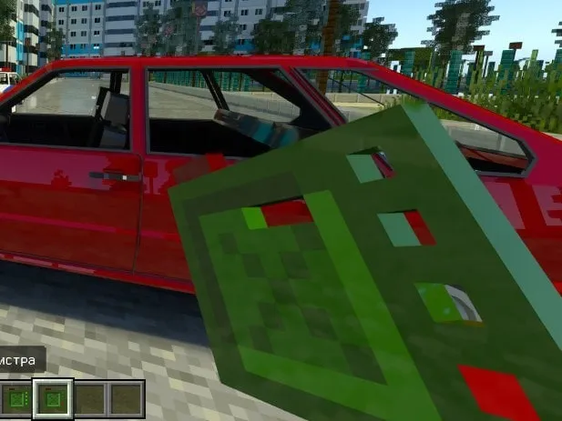Red VAZ-2114 car with open door in-game