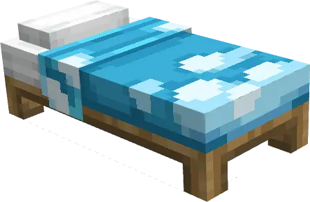 3D bed with blue cloud-patterned blanket
