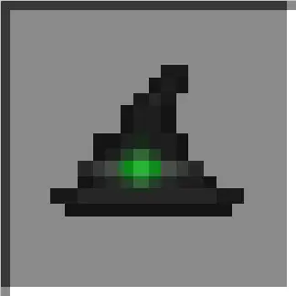 Pixel art witch hat with green gem