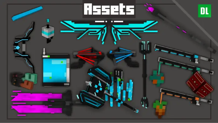 Futuristic neon tools and weapons set