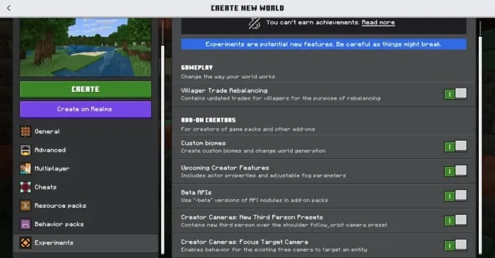 Game world creation and experiment settings