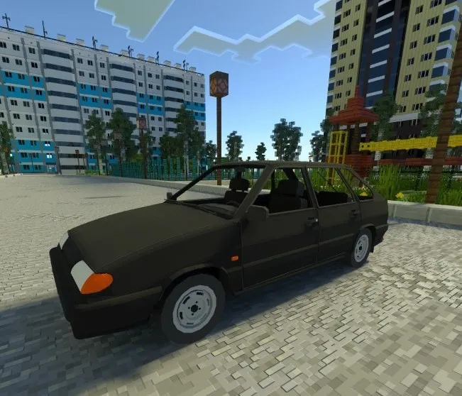 Black VAZ-2114 car on city street