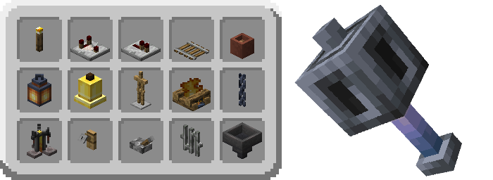 Grid of decorative blocks and a hammer icon